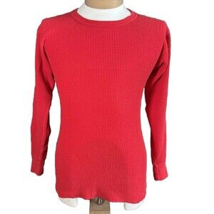 Vintage 80’s Plain Red Waffle Knit Long Sleeve Thermal Shirt Made In USA